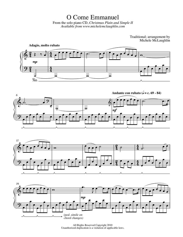 O Come Emmanuel (PDF Sheet Music) - Michele McLaughlin Music
