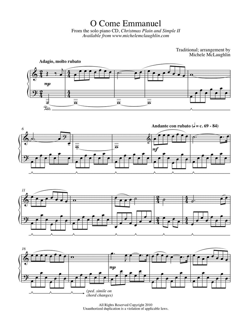 O Come Emmanuel (PDF Sheet Music) - Michele McLaughlin Music