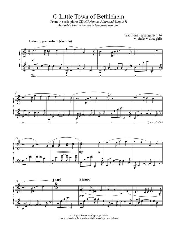 O Little Town Of Bethlehem (PDF Sheet Music) - Michele McLaughlin Music