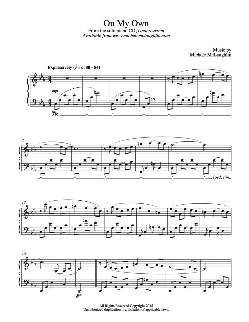 On My Own (PDF Sheet Music) - Michele McLaughlin Music