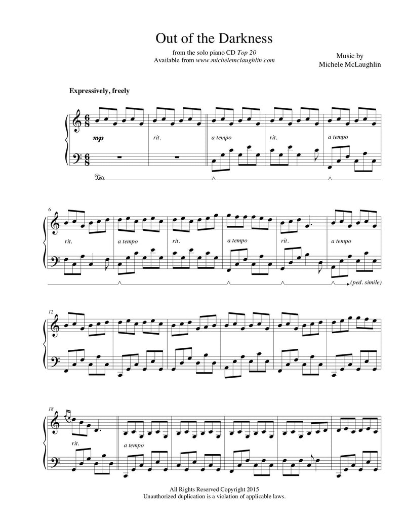 Out Of The Darkness - Top 20 (PDF Sheet Music) - Michele McLaughlin Music