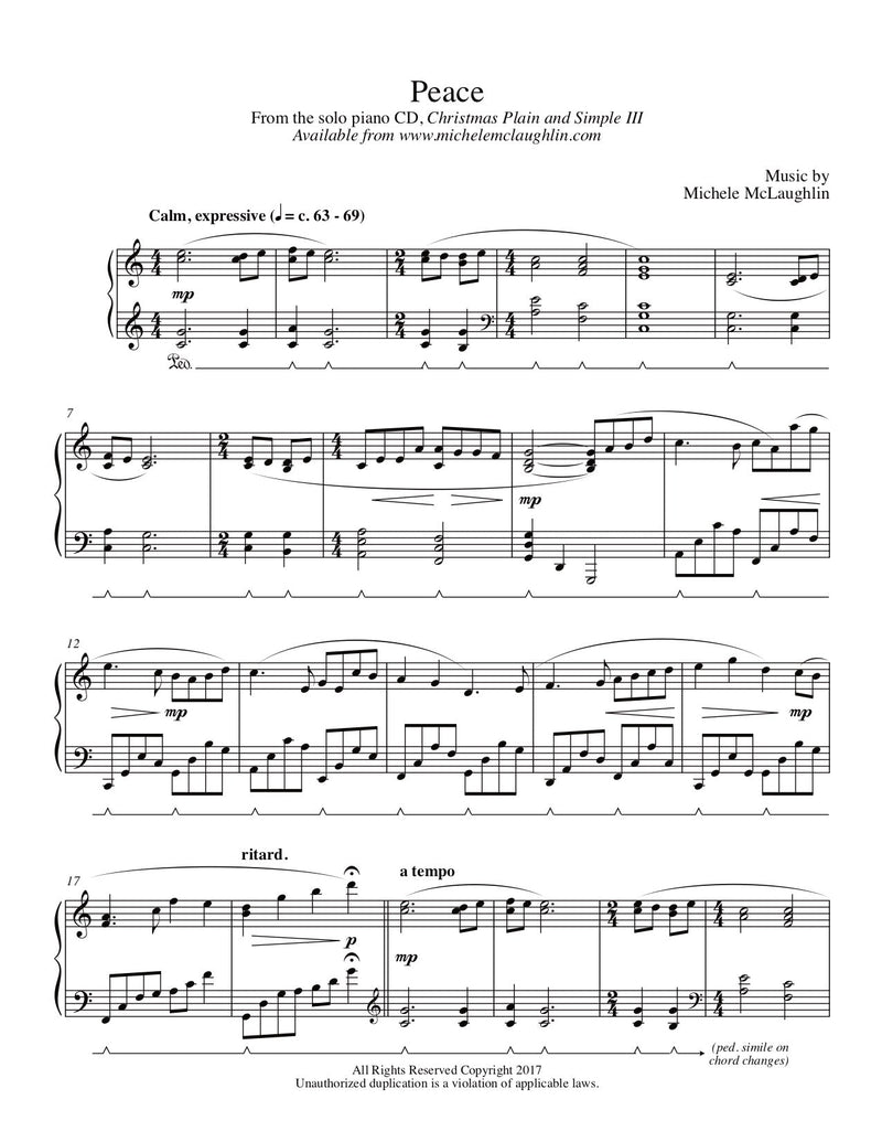 Peace (PDF Sheet Music) - Michele McLaughlin Music