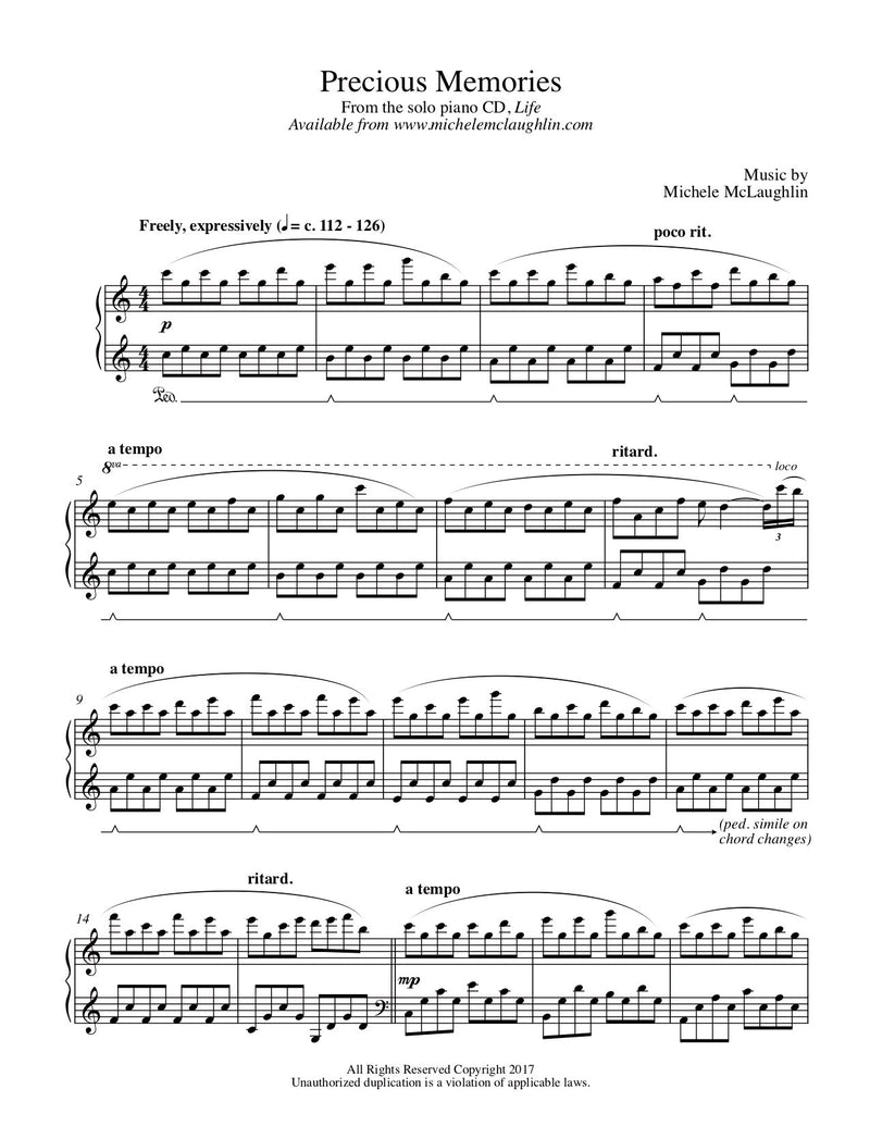 Precious Memories (PDF Sheet Music) - Michele McLaughlin Music
