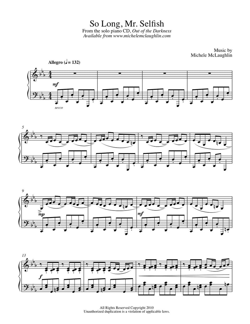 So Long Mr Selfish (PDF Sheet Music) - Michele McLaughlin Music