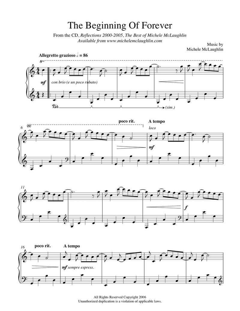 The Beginning Of Forever - Reflections 2004 (PDF Sheet Music) - Michele McLaughlin Music