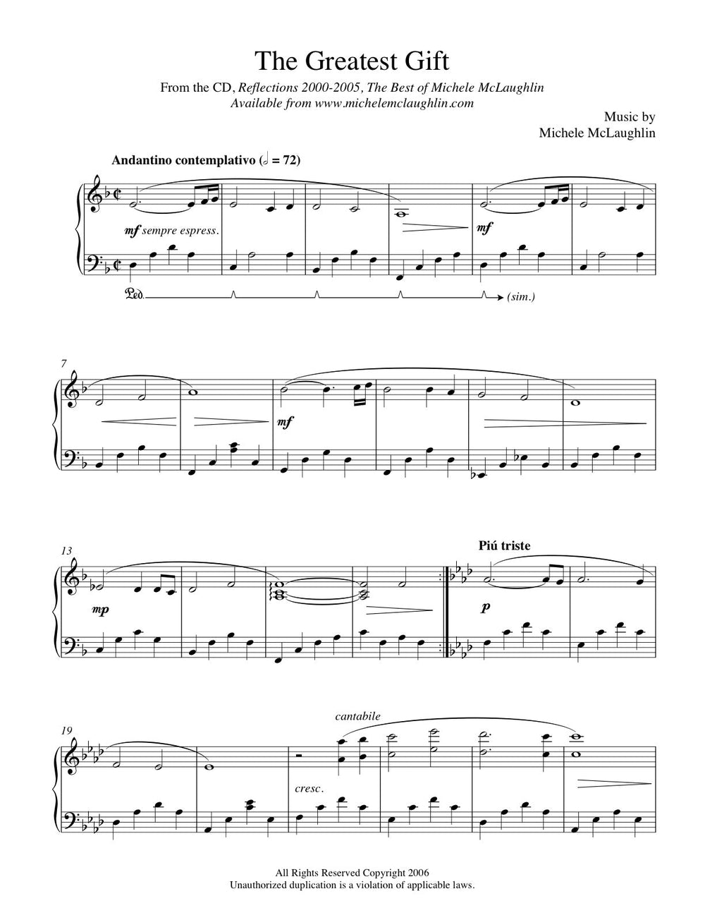 The Greatest Gift (PDF Sheet Music) – Michele McLaughlin Music