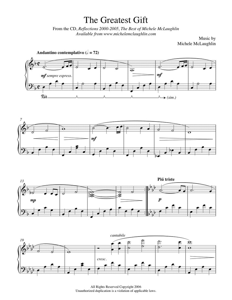 The Greatest Gift (PDF Sheet Music) - Michele McLaughlin Music