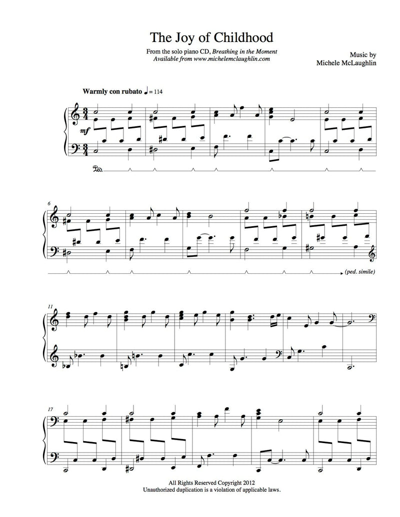 The Joy Of Childhood (PDF Sheet Music) - Michele McLaughlin Music