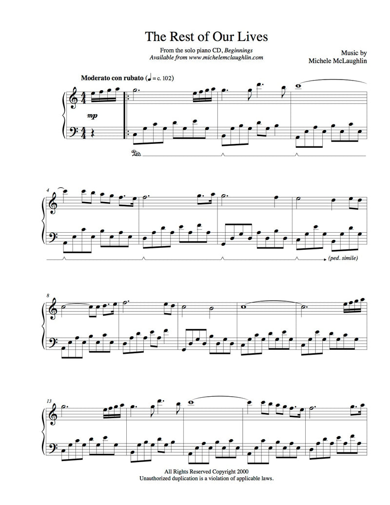 The Rest Of Our Lives (PDF Sheet Music) - Michele McLaughlin Music