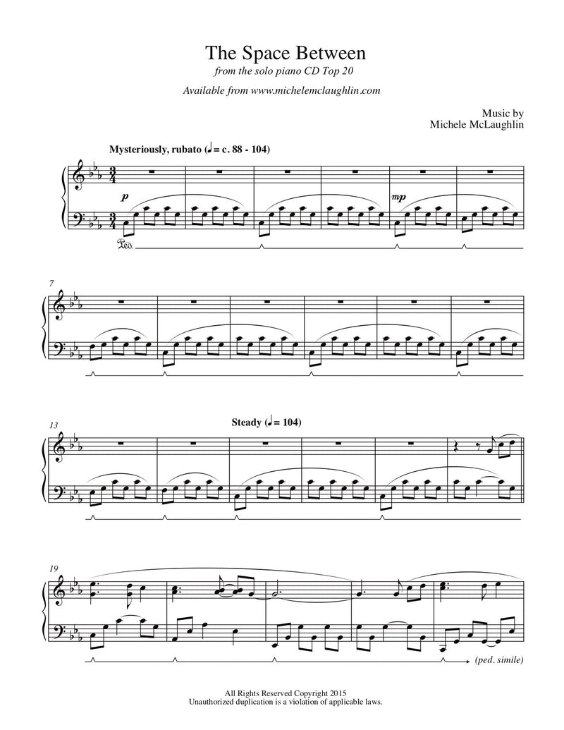 The Space Between - Top 20 (PDF Sheet Music) - Michele McLaughlin Music