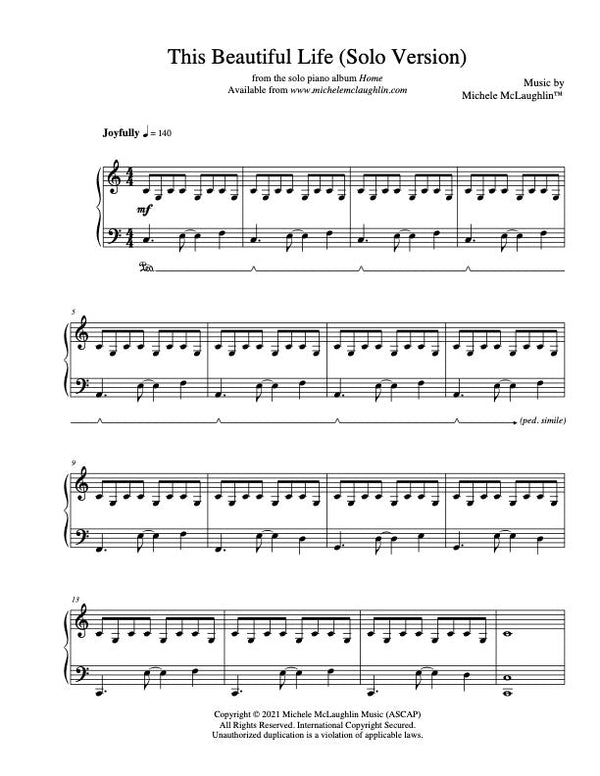 This Beautiful Life - Solo Version (PDF Sheet Music) - Michele McLaughlin Music