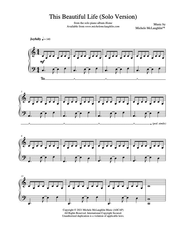This Beautiful Life - Solo Version (PDF Sheet Music) - Michele McLaughlin Music