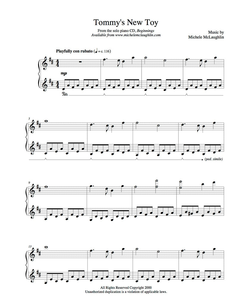 Tommys New Toy (PDF Sheet Music) - Michele McLaughlin Music