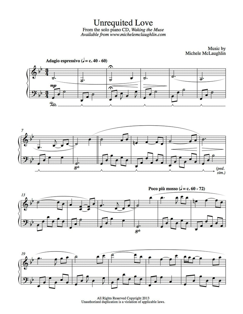 Unrequited Love (PDF Sheet Music) - Michele McLaughlin Music