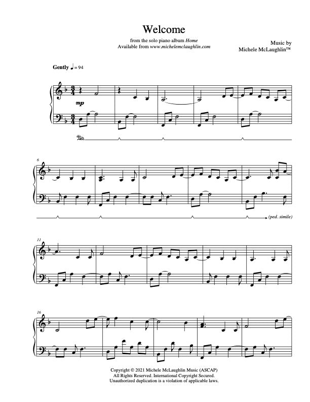 Welcome (PDF Sheet Music) - Michele McLaughlin Music