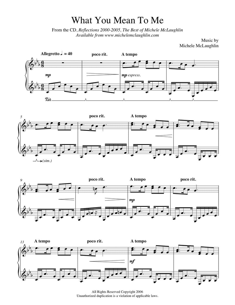 What You Mean To Me - Reflections 2005 (PDF Sheet Music) - Michele McLaughlin Music