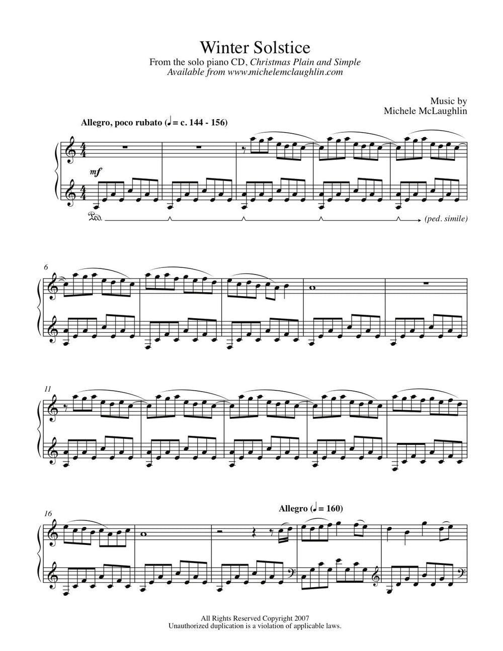 Winter Solstice (pdf Sheet Music) – Michele Mclaughlin Music