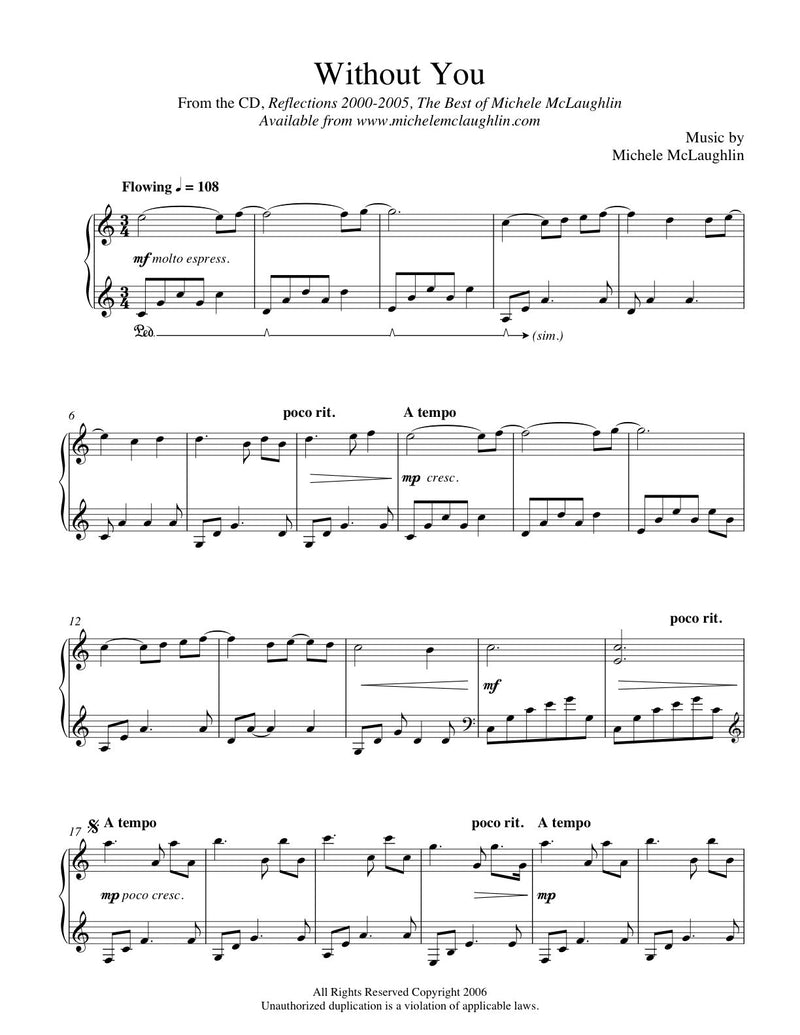 Without You - Reflections 2003 (PDF Sheet Music) - Michele McLaughlin Music